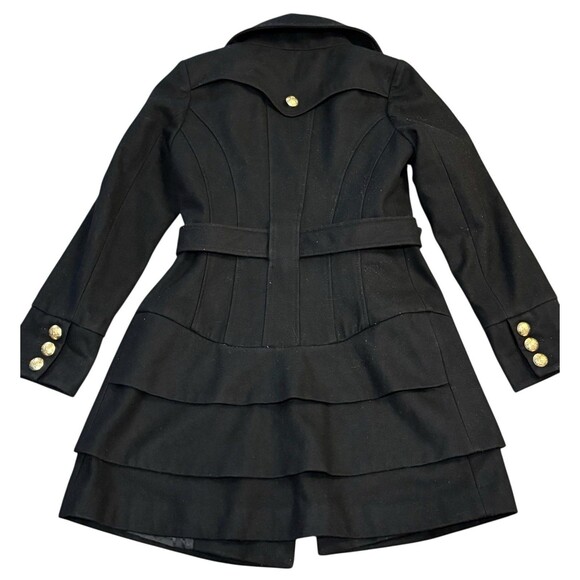 Guess Pea Coat Women's Sz M Black Wool Shell Lined Jacket W/ Belt & Gold Buttons - Picture 2 of 5